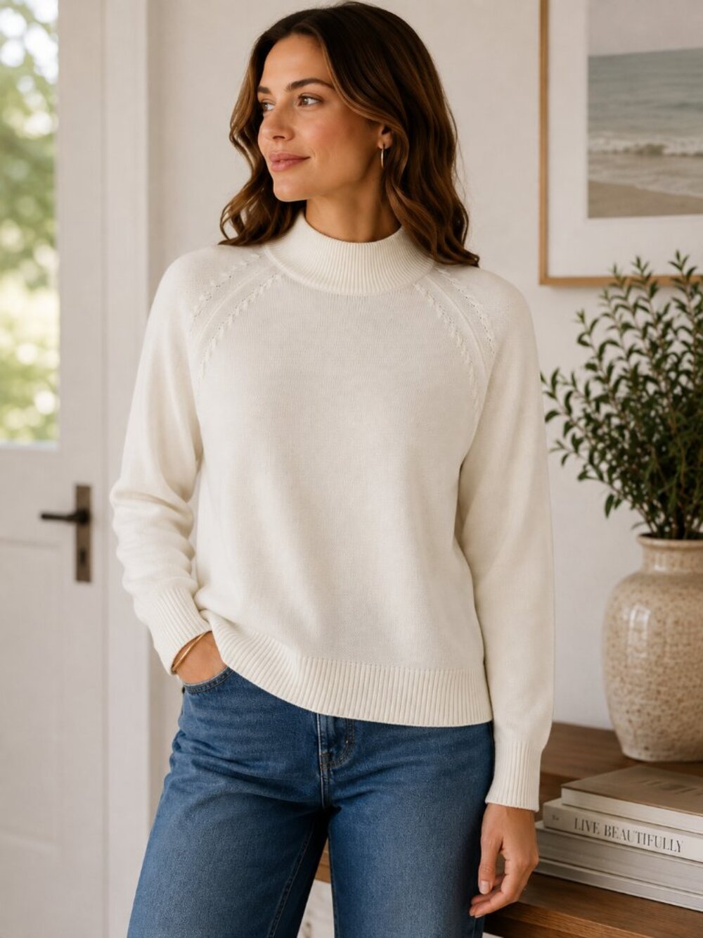 Quince Organic Cotton Mock Neck Sweater XS Ivory Quiet Luxury Coastal Minima1418